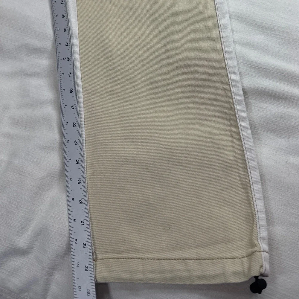 Bershka Colorblock Cargo Pants Mens Small Beige White Patchwork Utility Trousers